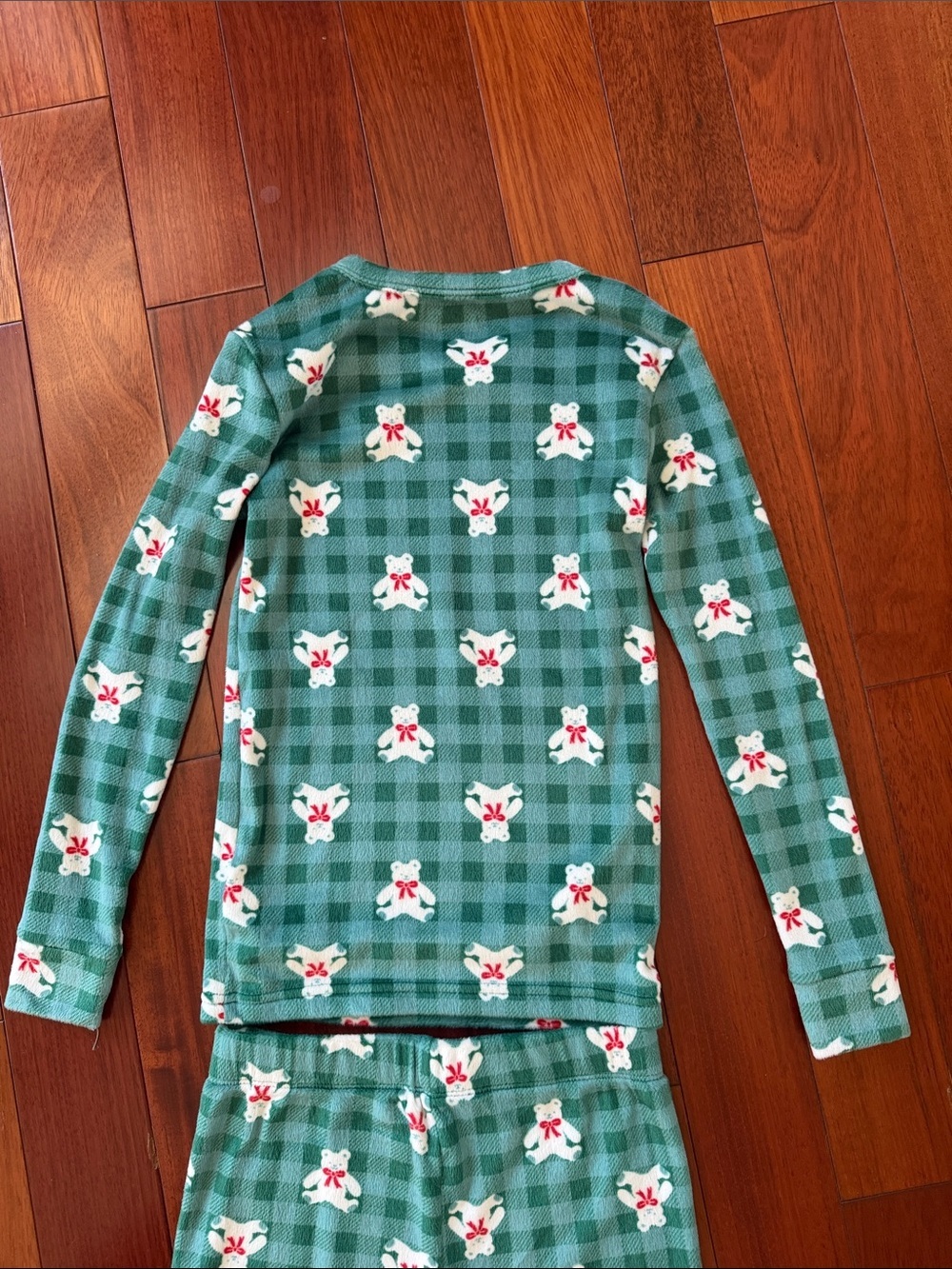 Kids Green Plaid Fleece Bear Pajama Set - Picture 5 of 7